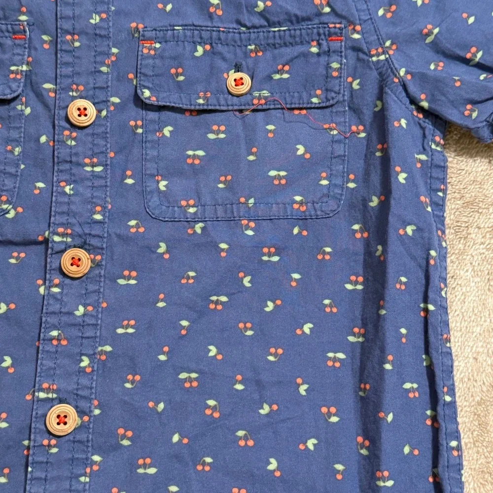 Matilda Jane Boys Blue Cherry Print Short Sleeve Button Down Shirt Size 4 27805T